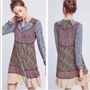 Anthropologie MAEVE Teya Peasant Cottage Core Floral Patchwork Boho Dress Size 8